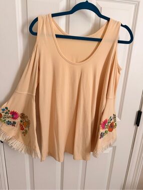 Cold-Shoulder Embroidered Bell-Sleeve Top